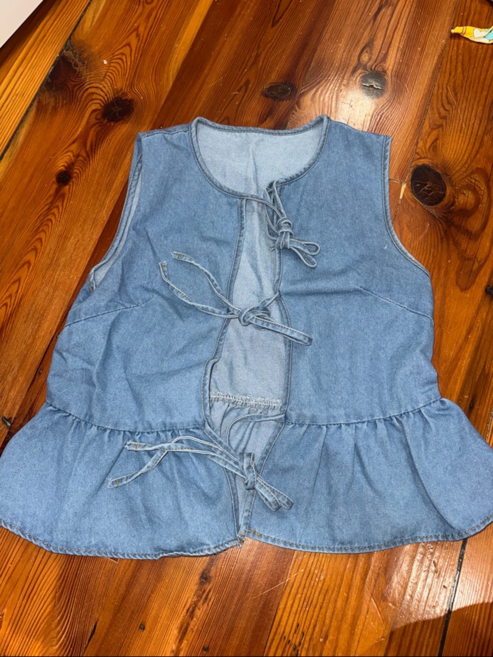 Light Blue Denim Tie-Front Peplum Vest